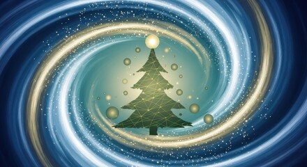 Magical holiday portal with glowing Christmas tree and swirling cosmic lights, perfect for festive celebrations and futuristic designs.