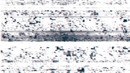 Abstract glitch art background with horizontal lines and noise isolated on transparent background