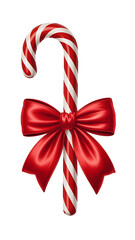 Festive candy cane with red bow isolated on transparent background, a sweet treat