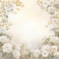 白い花のフレーム・額縁。白薔薇