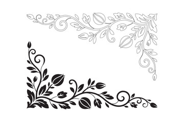 Elegant floral corner ornaments in silhouette and outline styles