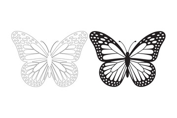 Monarch butterfly outline and detailed illustration