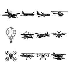 Set of different airplane, vector illustration