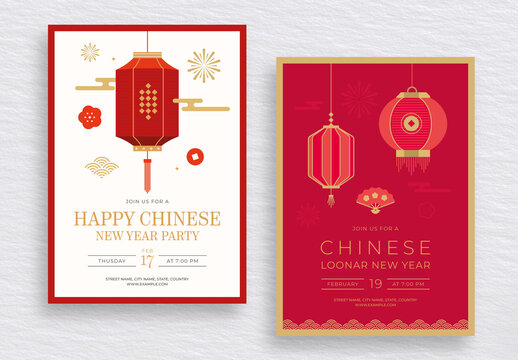 Chinese New Year Invitation Design with Traditional Red Lanterns