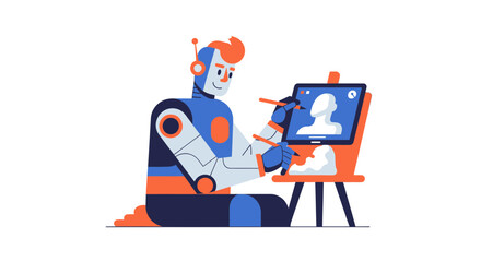 Artistic Android Crafting Digital Portraits On A Modern Digital Canvas For Design.