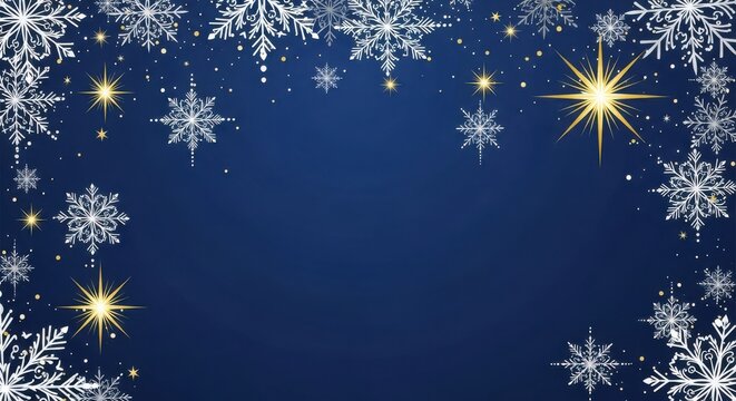 Sparkling winter snowflakes and golden stars create a magical festive background perfect for holiday celebrations and seasonal greetings - Powered by Adobe