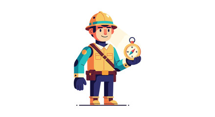 Cartoon Explorer Holding Compass Finding The Right Direction For An Adventure Journey