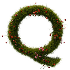 3D alphabetic grass and flower, Christmas wreath letter Q uppercase