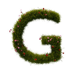 3D alphabetic grass and flower, Christmas wreath letter G uppercase