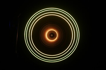 Music Dj concept. Trail of fire and smoke on vinyl record. Burning vinyl disk. Turntable vinyl record play Selective focus