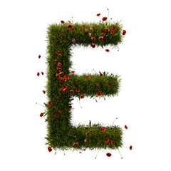 3D alphabetic grass and flower, Christmas wreath letter E uppercase