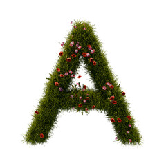 3D alphabetic grass and flower, Christmas wreath letter A uppercase