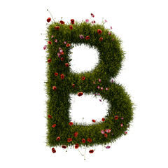3D alphabetic grass and flower, Christmas wreath letter B uppercase