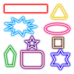 Collection of colorful neon geometric shapes on a transparent background