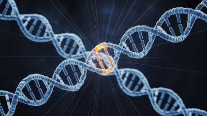 Intricate DNA strands intertwine, representing genetic connection and scientific discovery