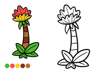 Cute cartoon prehistoric flower tree childrens coloring book page. Fun and simple plant outline for creative learning and imagination.
