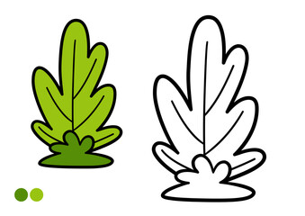 Cute cartoon prehistoric bush childrens coloring book page. Simple plant outline for creative learning and fun.