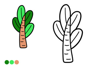 Cute cartoon prehistoric plant childrens coloring book page. Simple and fun tree outline for early learning and creativity.