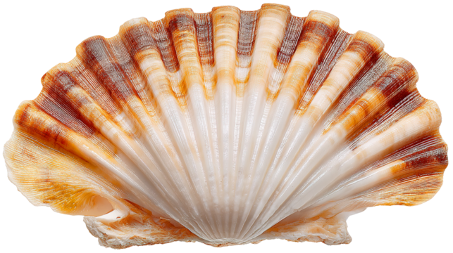 Large Scallop Shell with Orange and White Stripes seashell isolated on a transparent background - Powered by Adobe