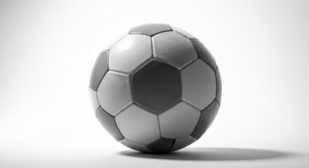 Classic soccer ball, black and white panels, on clean white background, subtle shadow