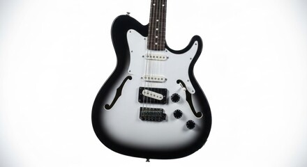 Naklejka premium Electric guitar, black faded edge, white pick guard, on stark white background