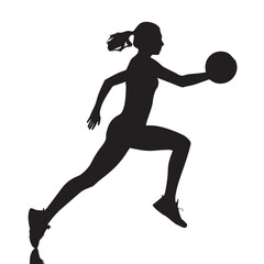 Female Athlete Running Silhouette with Ball. Woman Sprinting, Training, or Playing Sports Vector.