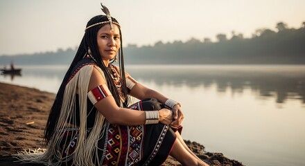 Indigenous Woman by River
