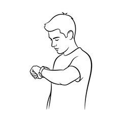 Man looking at his watch in a simple drawing