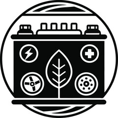Eco battery icon with leaf symbol and renewable energy concept illustration
