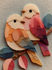 Two decorative love birds figurine made from colorful materials  