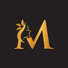 beauty monogram letter m woman silhouette logo design