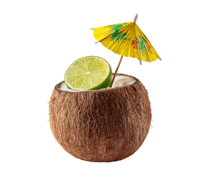Coconut cocktail with lime and umbrella isolated on a transparent background - Powered by Adobe