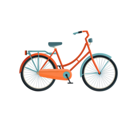 Orange bicycle with blue accents isolated on a transparent background