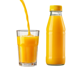 Orange Juice Pouring into Glass isolated on a transparent background