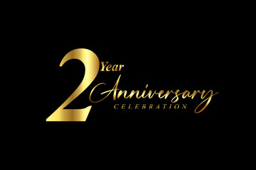 2 year Anniversary celebration. Gold luxury banner vector illustration.