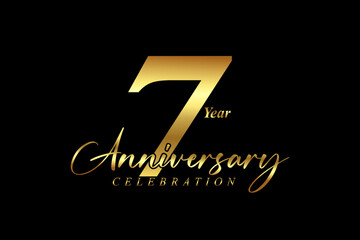 7th year Anniversary celebration. Gold luxury banner vector illustration.