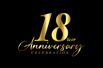 18 year Anniversary celebration. Gold luxury banner vector illustration.