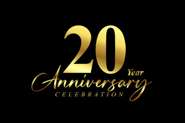 20 year Anniversary celebration. Gold luxury banner vector illustration.