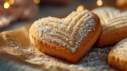Heart-shaped cookies sprinkled with powdered sugar for Valentine’s Day  