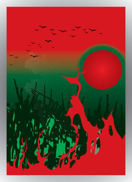Red and Green Abstract Sportswear Pattern Vector - Bangladesh Flag Art Themed Jersey Design