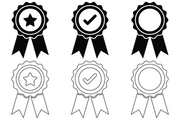 Badge with ribbon icon collection. Ribbon, Badges with star, Tick mark symbol. Vector Illustration. verified, checkmark award badges collection. Certified Badge Icons for Professional, Associate, Spec