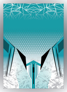 Aqua Cyan Modern Cyber Technology Sublimation Pattern Design - Geometric Esports Racing Jersey Template