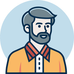 Male Avatar Illustration – Bearded Man Character Icon in Flat Modern Style