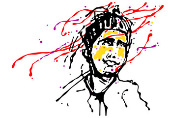 Fototapeta premium Abstract Energetic Portrait in Expressive Hand-Drawn Style. Vector Illustration with Neon Palette for Music and Fashion.
