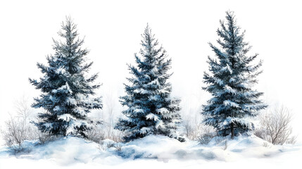 Fototapeta premium trees covered in snow, isolated on a transparent background, winter landscape