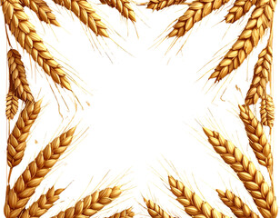Golden Wheat Border Frame, Top-Down View, Realistic Detail, Isolated on Transparent B