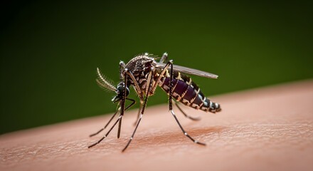 Macro Shot of Mosquito Biting Human Skin