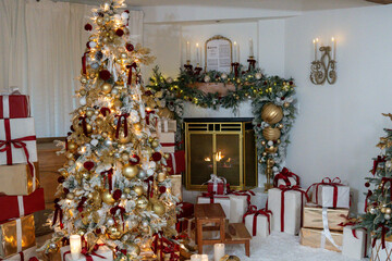 Christmas Decor set up in kitchen and living room,