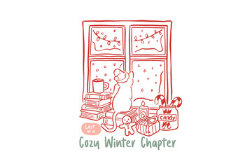 Cozy Winter Delight Christmas Window Illustration Sublimation design