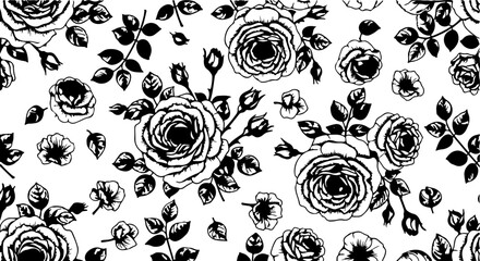 Seamless Hand-Drawn Rose Pattern in Vintage Botanical Style

Black and White Rose Flower Illustration Seamless Background

Floral Line Art Pattern with Roses and Leaves